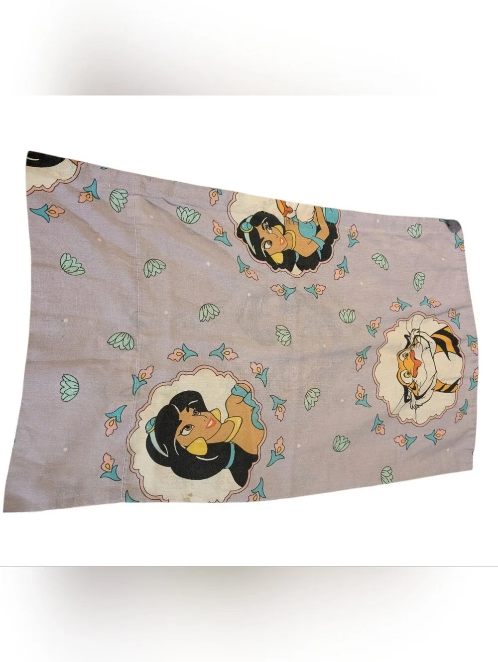 Vintage Disney Aladdin Princess Jasmine & Rajah Pillowcase Purple Medallion Kids